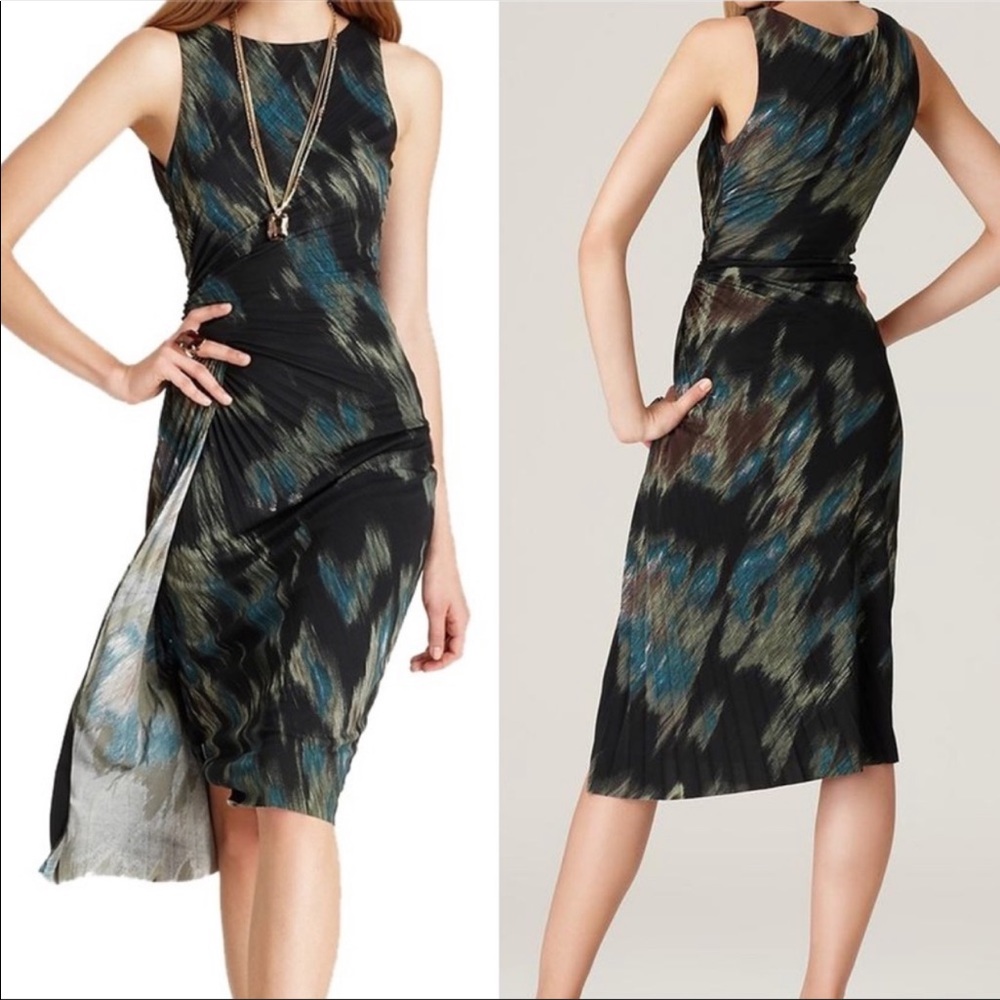 H Halston Heritage printed Pleated Faux Wrap Dress new - Picture 3 of 8